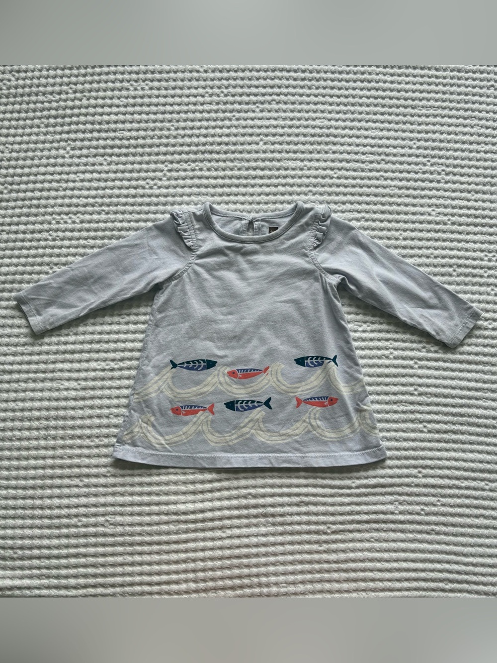 Tea Collection Fish Print Light Blue Ruffle Long Sleeve Tunic Top 6-9M